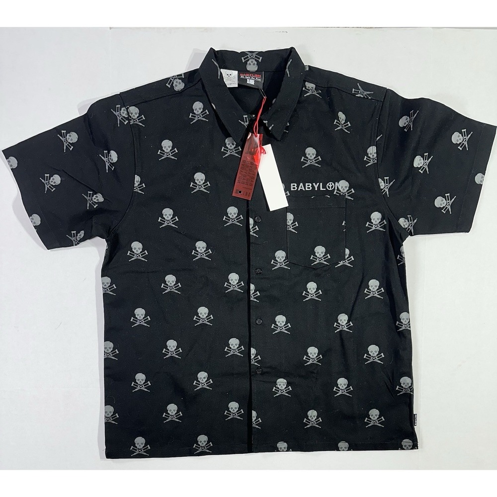 Babylon x Viacom Skull Crutches Shirt XL Black Button Up New w/ Tags Streetwear